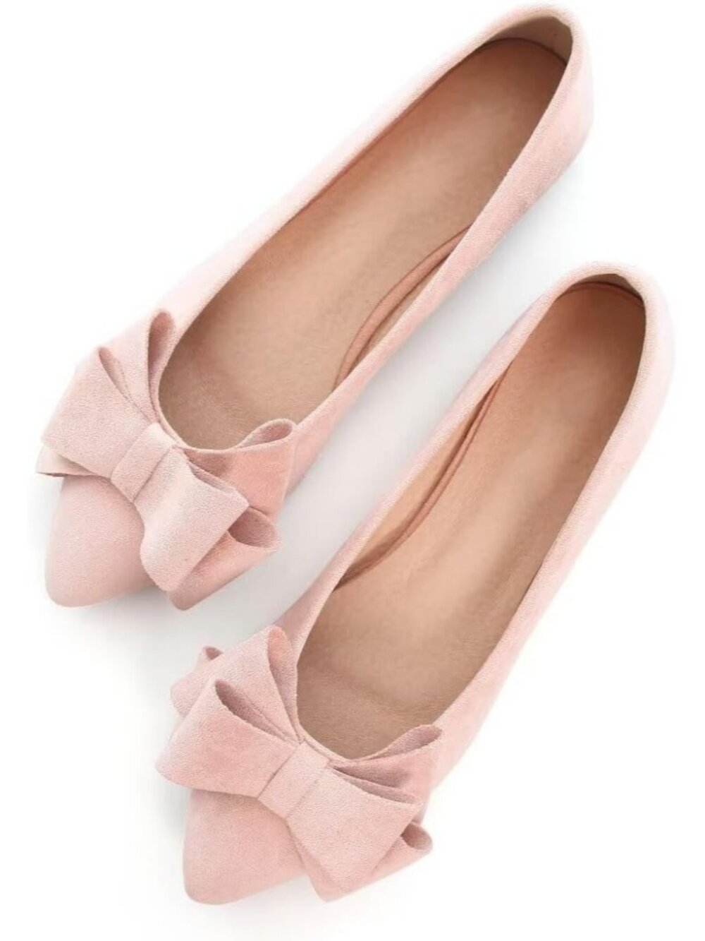 Women's Light Pink Suede Fashion Bowknot Flats Comfort Pointed Toe Dressy Shoes